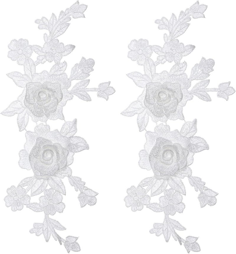 Ymapinc 2Pcs White Lace Appliques Embellishments 3D Embroidered Lace Appliques Fabric Vintage Flower Stickers for Wedding Bridal Dress Clothes DIY Crafts Accessories Backpacks Household Decoration - Image 1